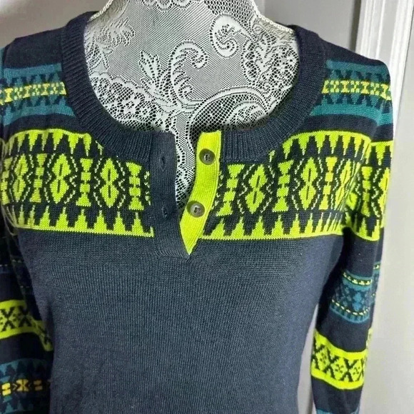 Woolrich Cotton Blend Petite Women’s Navy and Lime Green Pullover Sweater. P/S - Picture 3 of 9